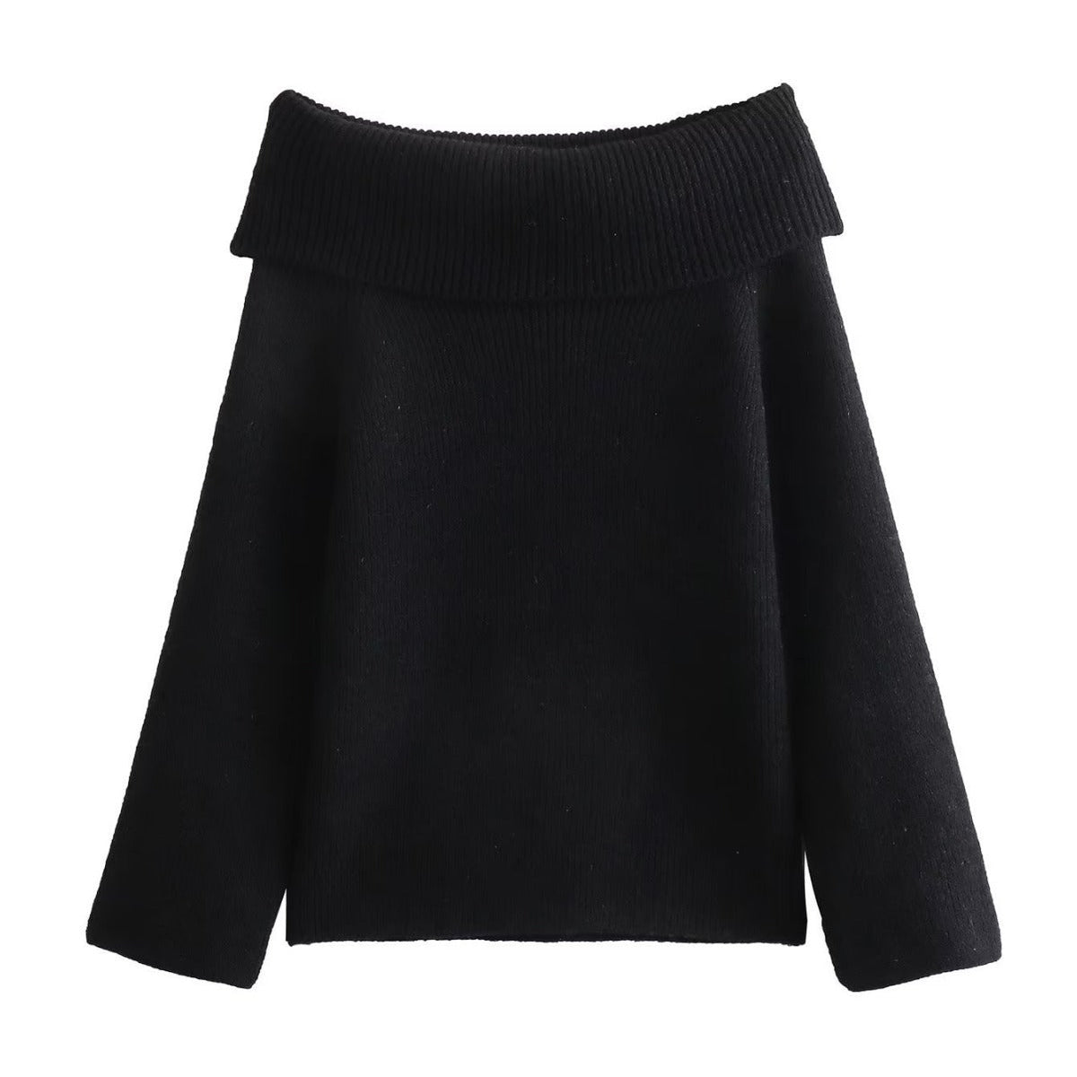 Damen nan oversize schulterfreier Strickpullover mit breitem Umschlagkragen und Rippstruktur R&B