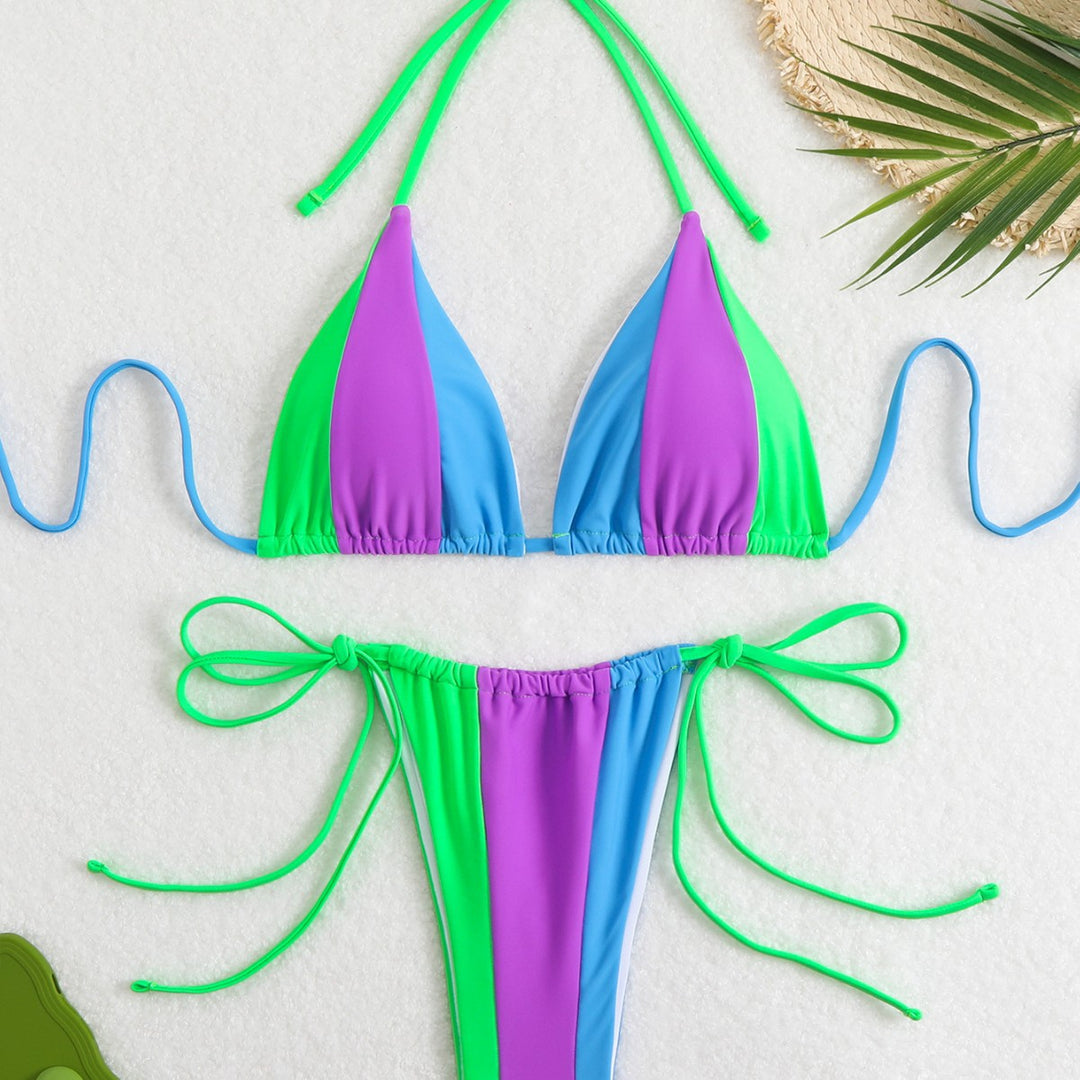 Damen Bikini-Set mit trendy Farbblock-Design und verstellbaren Bändchen R&B