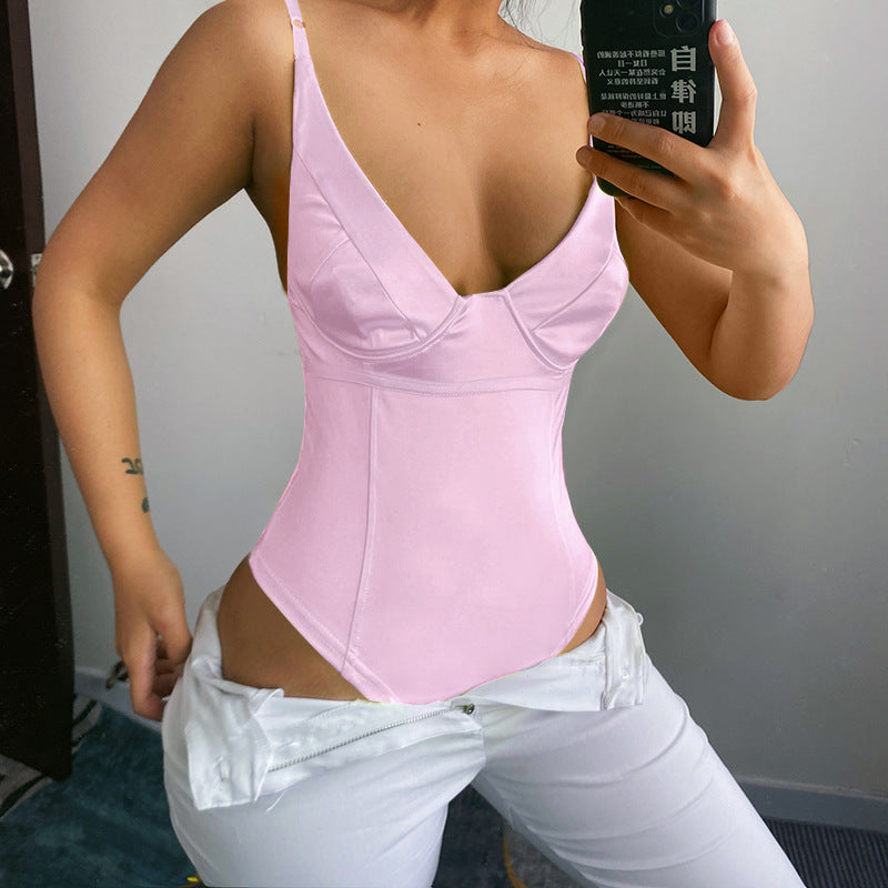 Damen Satin-Bustier-Top mit tiefem V-Ausschnitt und eleganter Passform R&B