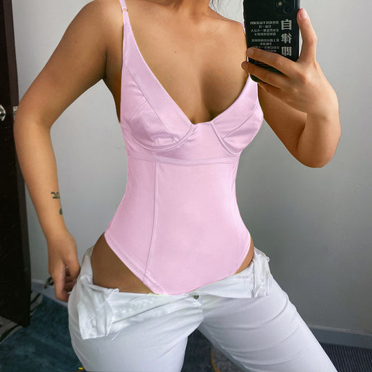 Damen Satin-Bustier-Top mit tiefem V-Ausschnitt und eleganter Passform R&B