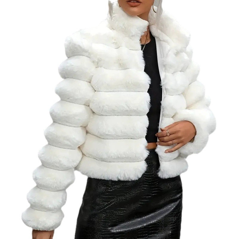 Damen Sportliche Kunstfelljacke mit strukturiertem Design R&B