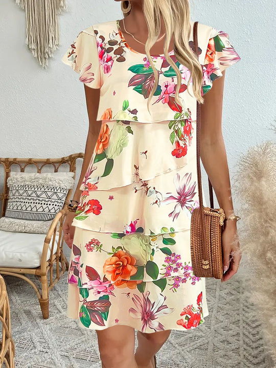 Damen Fließendes Maxikleid mit Rüschen und detailgetreuer Mustergestaltung R&B