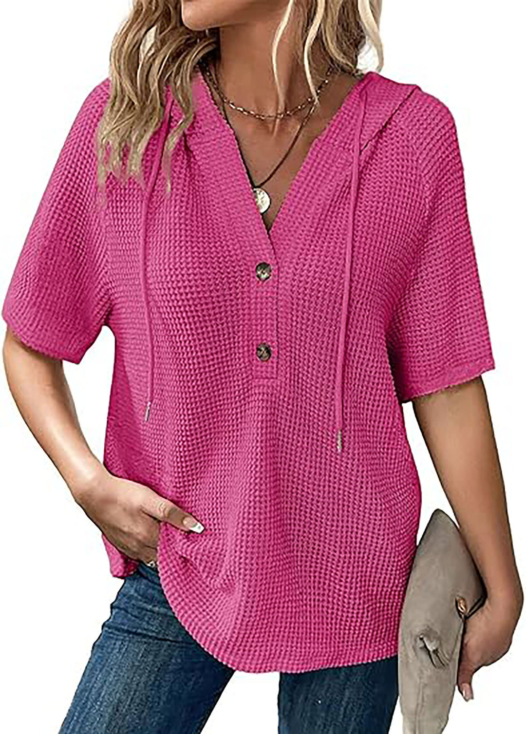 Damen modisches Hoodie-Oberteil mit Knopfleiste und lässigem Schnitt R&B