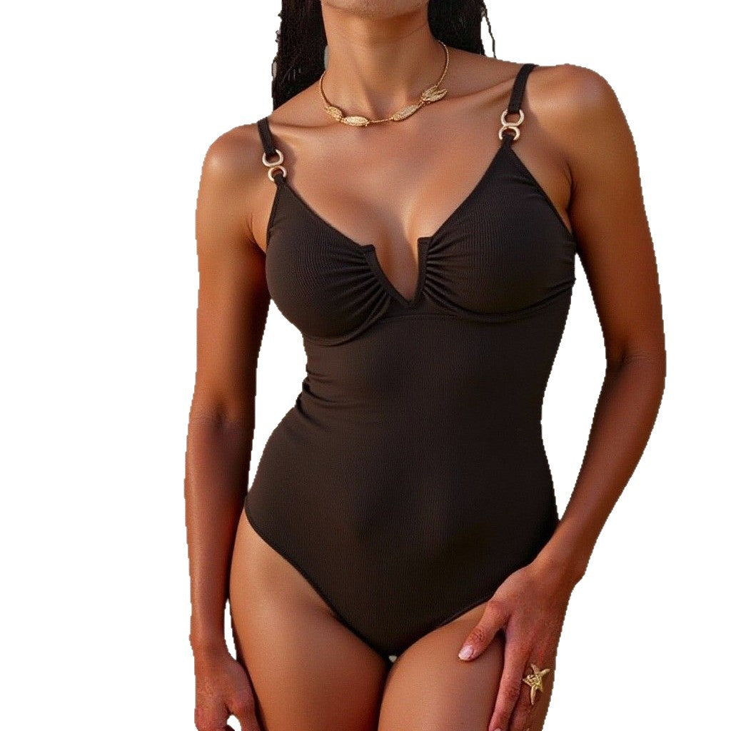 Damen Eleganter Schwimmanzug mit vertieftem Ausschnitt und feinem Rüschendetail R&B