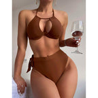 Damen Triangel-Bikini mit hohem Bund und modischem Knopfverschluss R&B