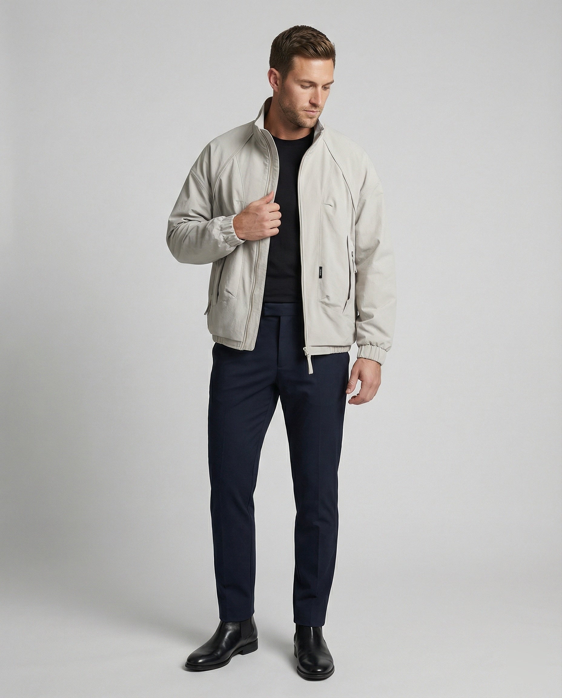 Herren leichter funktionaler Blouson mit Raglanärmeln, Zweiwege-Reißverschluss und Kordelzugsaum R&B