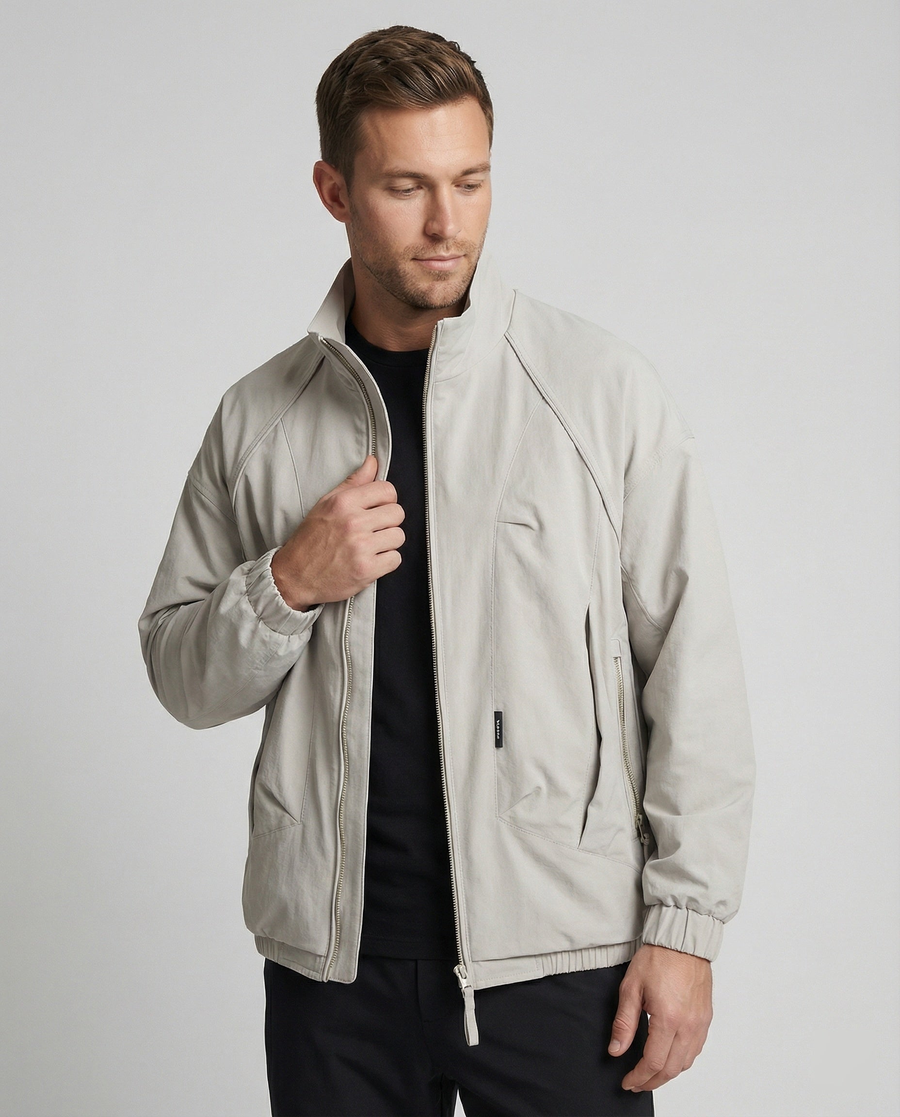 Herren leichter funktionaler Blouson mit Raglanärmeln, Zweiwege-Reißverschluss und Kordelzugsaum R&B