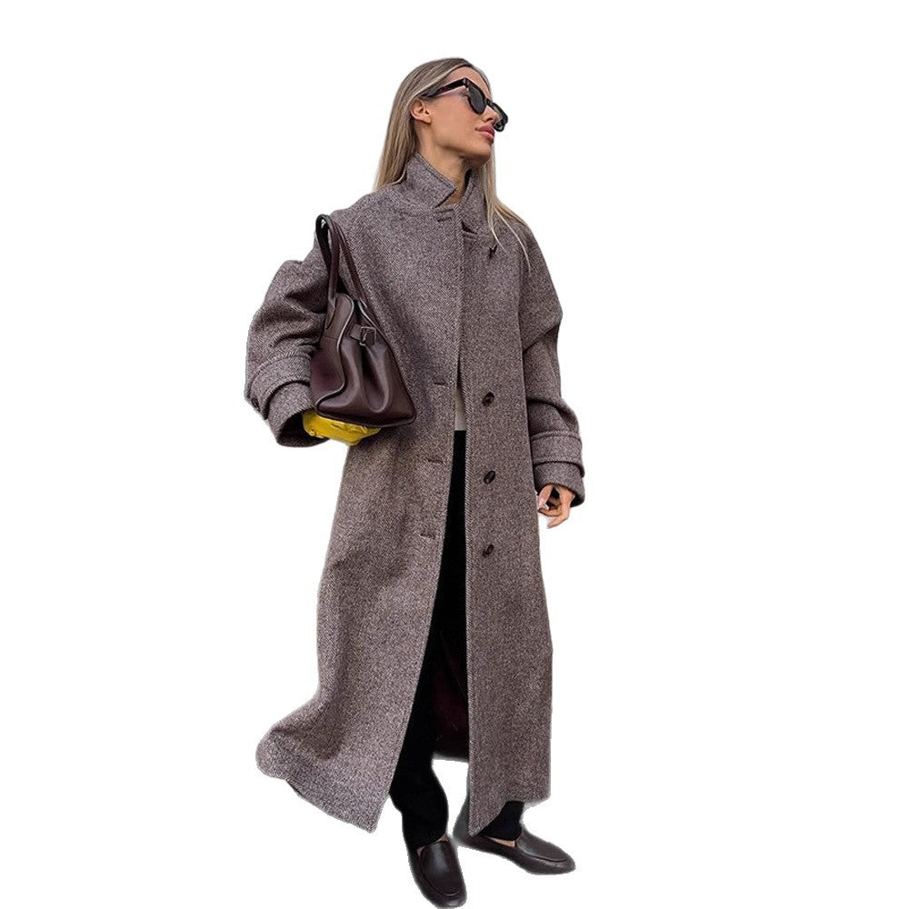 Damen lässiger Wollmantel mit modischem Schnitt und praktischen Taschen R&B