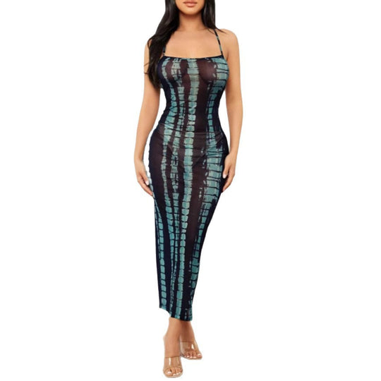 Damen Maxikleid mit elegantem grafischem Muster und schmalem Schnitt R&B