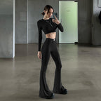 Damen Langarm Cropped Top und Flared Pants Set R&B