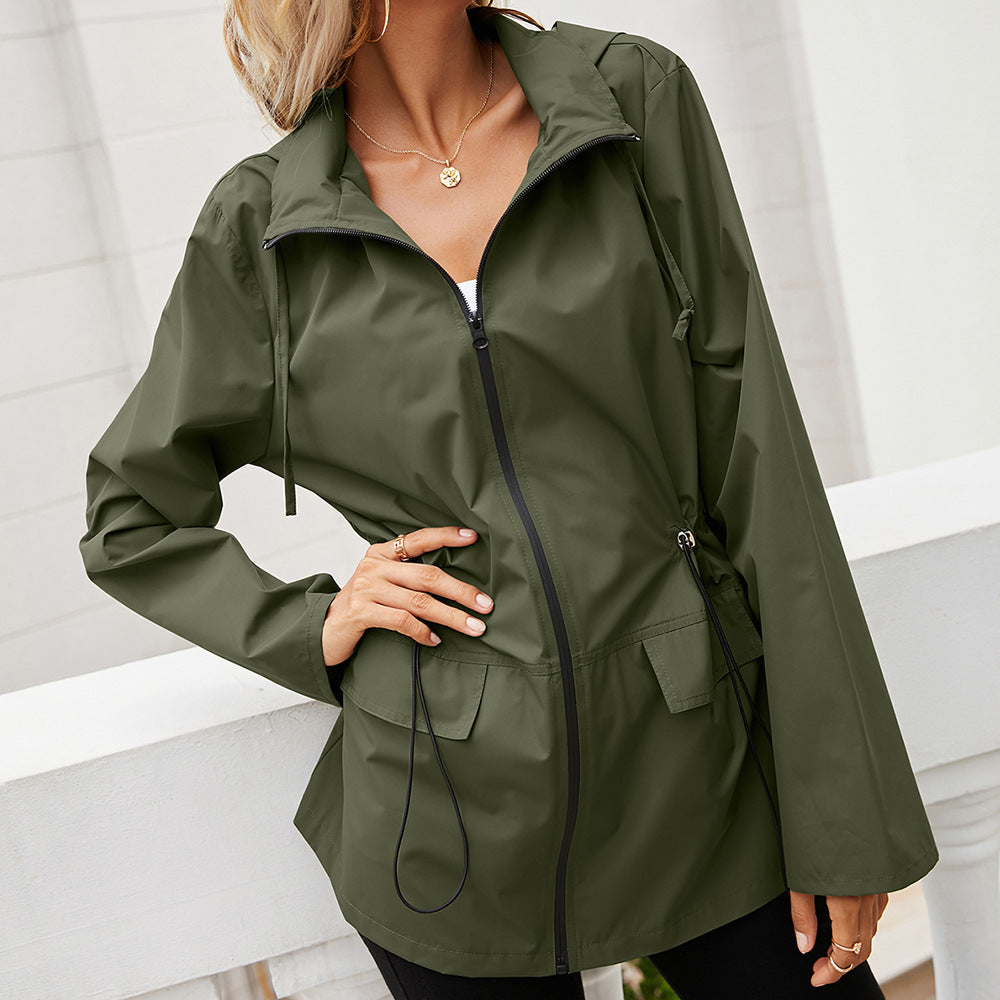 Damen leichte Regenjacke mit Kapuze und verstellbarem Bund R&B