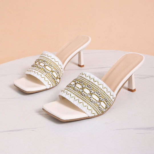 Damen Elegante und glamouröse Sandaletten mit verzierten Riemen und Blockabsatz R&B