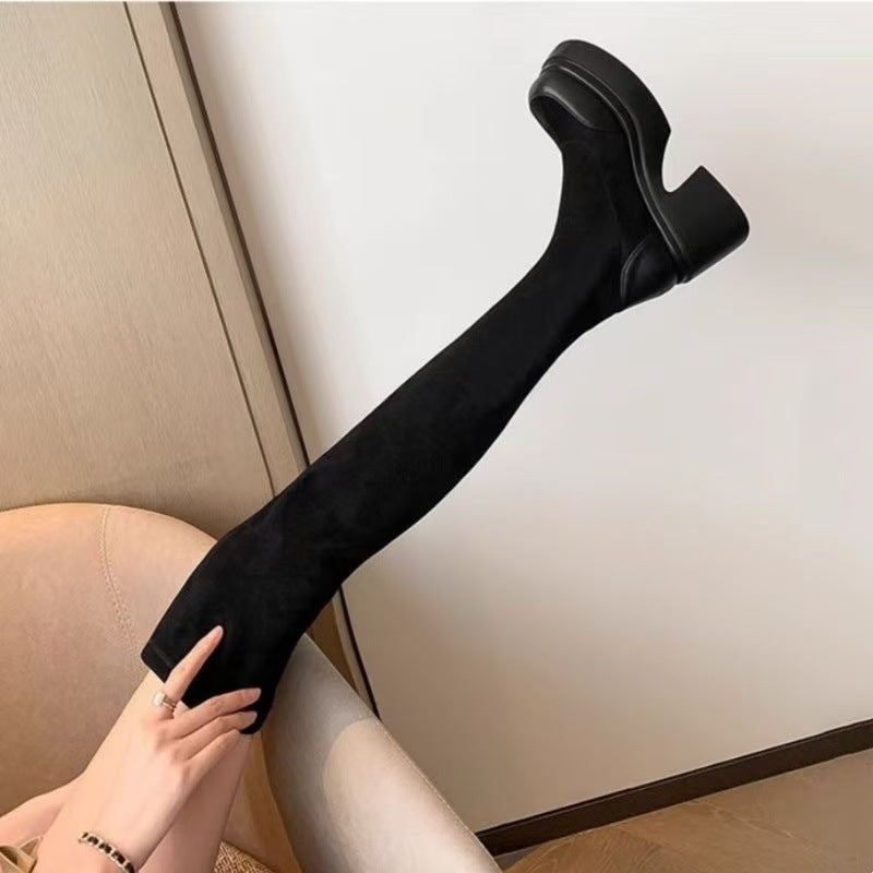Damen Overknee-Stiefel mit elegantem Blockabsatz und flexiblem Reißverschluss R&B