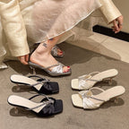 Damen elegante Open-Toe Mules mit funkelndem Riemendesign R&B