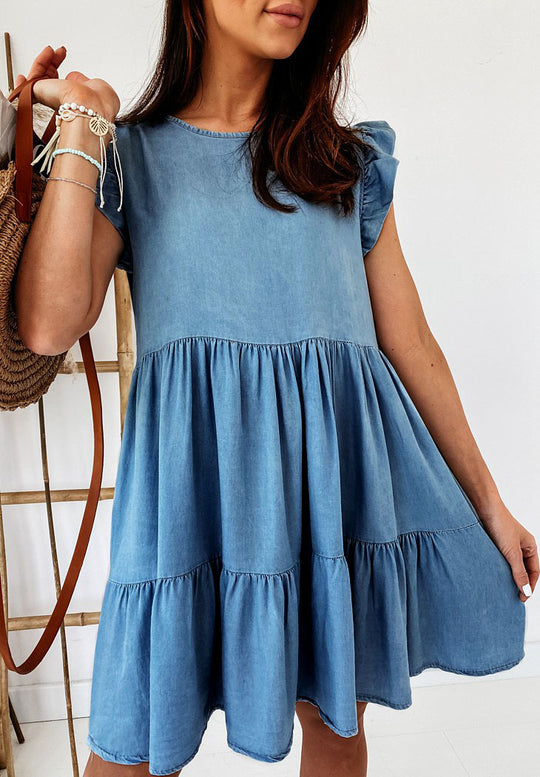 Damen Kurzarm Kleid im lässigen A-Linien Schnitt mit voluminösem Rock R&B