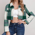 Damen Karierte Jeansjacke im cropped Schnitt mit Brusttaschen R&B