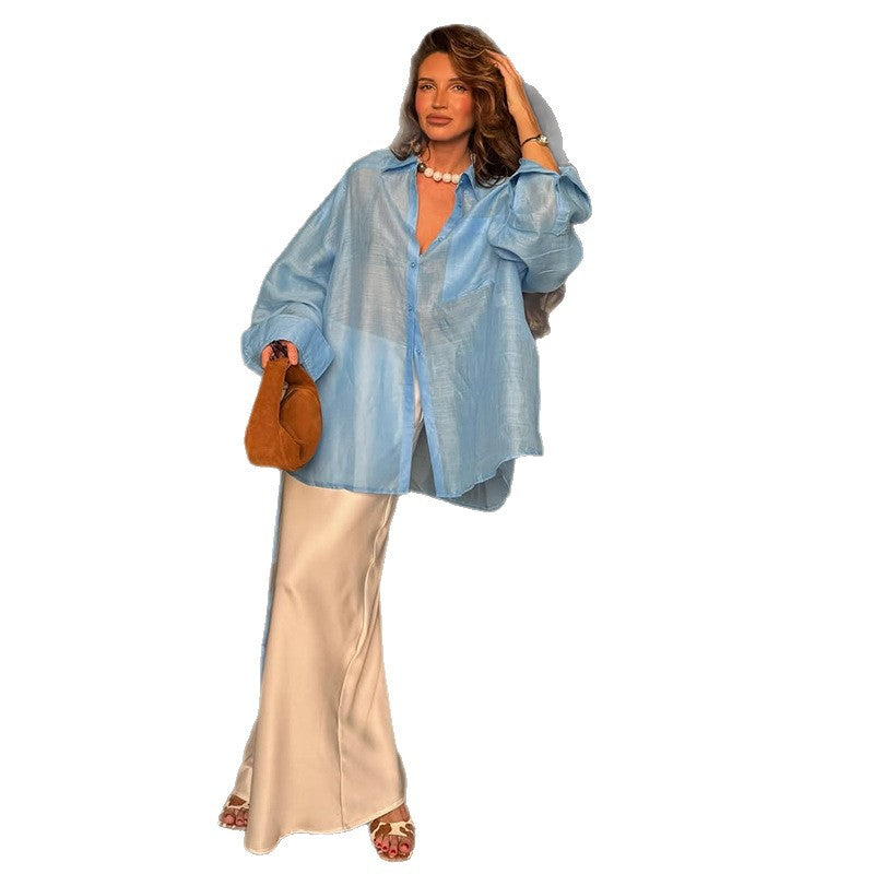 Damen elegante Leinenbluse mit Knotenverschluss R&B