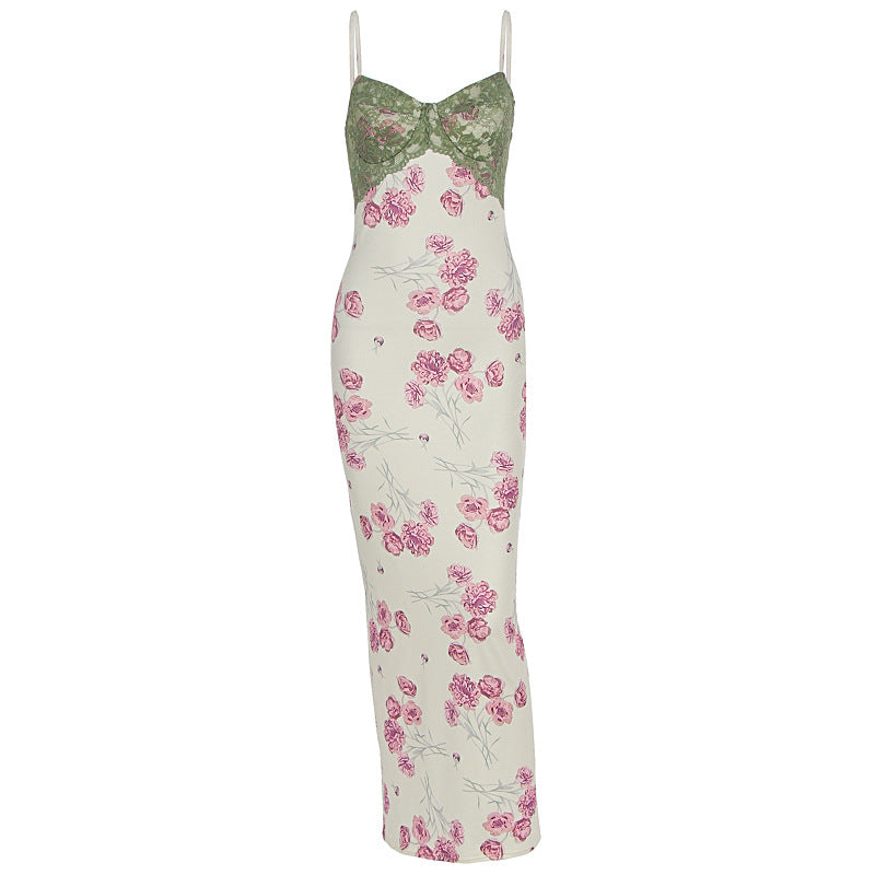 Damen Etuikleid mit floralem Design und transparenten Spitzenakzenten R&B