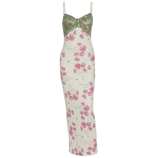 Damen Etuikleid mit floralem Design und transparenten Spitzenakzenten R&B