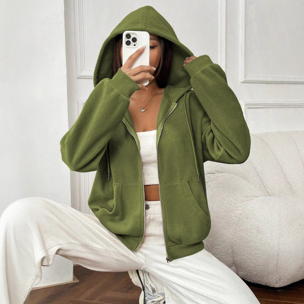 Damen Fleece-Jacke mit durchgehendem Reißverschluss und Kapuze R&B