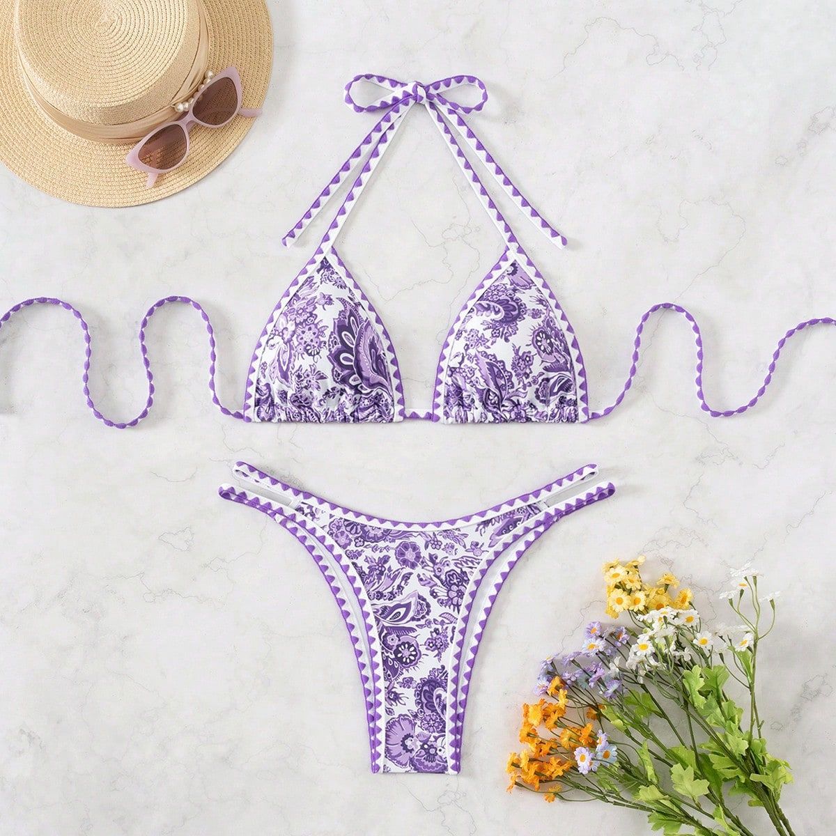 Damen Triangel-Bikini mit feinem Dekor R&B