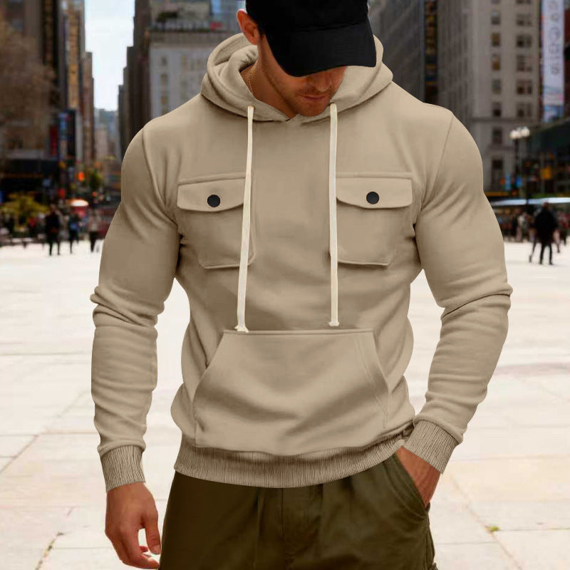 Herren nan urbaner Kapuzenpullover mit Brustklappen, Kängurutasche und athletischem Schnitt R&B