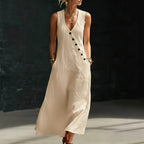 Damen Langarmkleid mit seitlichem Schlitz und Knopfdetails R&B