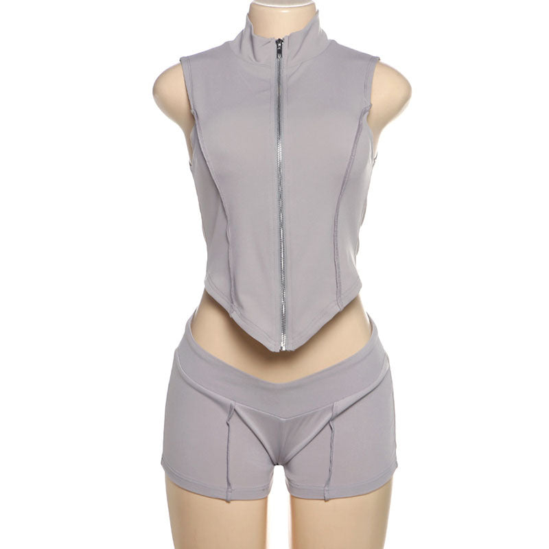 Damen Sportliches Zweiteiliges Set mit Stehkragen und kurzem Schnitt R&B