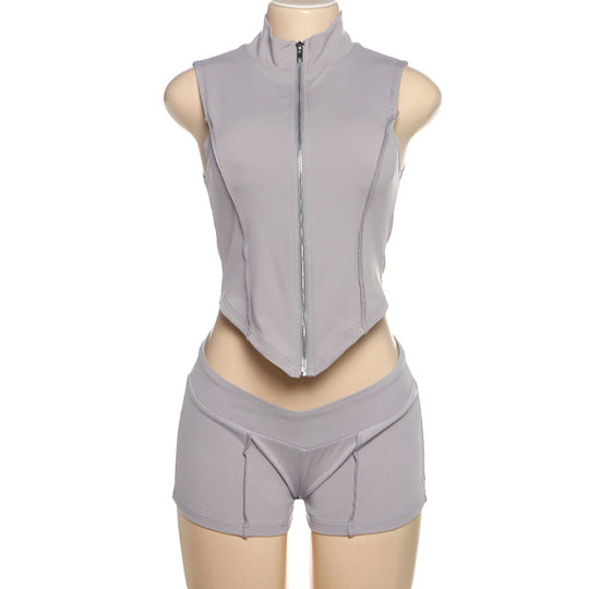 Damen Sportliches Zweiteiliges Set mit Stehkragen und kurzem Schnitt R&B