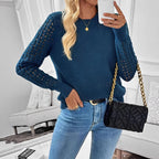 Damen Strickpullover mit netzartigem Ärmeldesign R&B