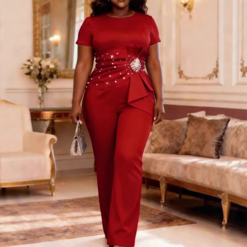 Damen elegante Jumpsuit mit figurbetonter Silhouette und Rüschendetails R&B