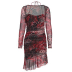 Damen figurbetontes Minimidi-Kleid mit transparentem Design und Blumenmuster R&B