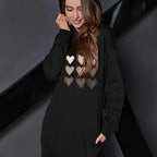 Damen Kapuzenkleid mit herzförmigem Druck