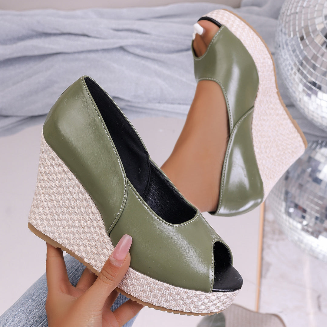 Damen Wedge-Pantoletten mit offener Zehenpartie und glänzender Fessel-Applikation R&B