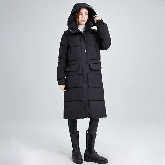 Damen Lange isolierte Winterjacke mit Kapuze und einzippbarem Kragen R&B