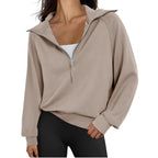 Damen lässiger Sweatpullover mit hohem Kragen und Reißverschluss R&B