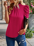 Damen Elegantes Oberteil mit Puffärmeln und subtilen Rüschendetails R&B