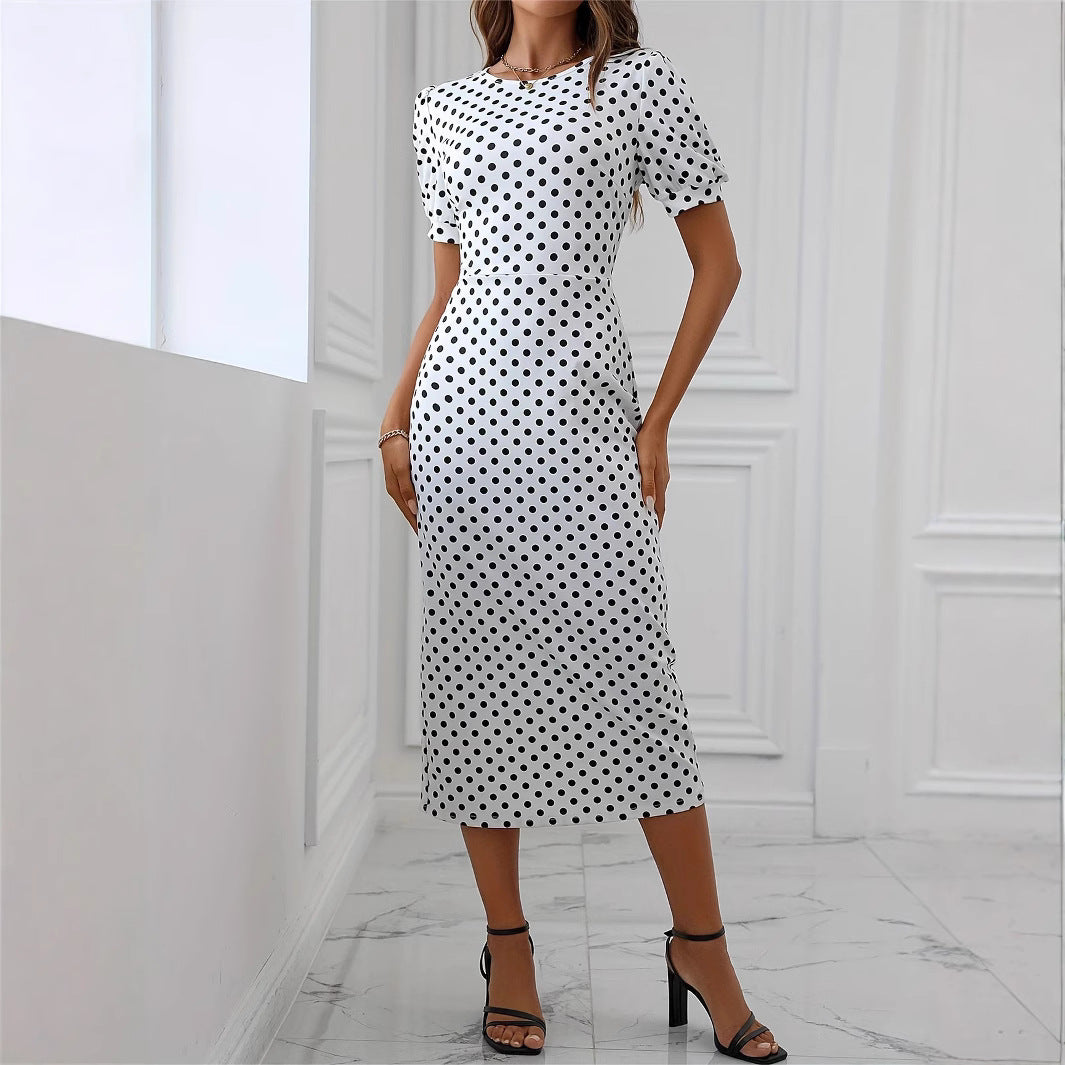 Damen Midikleid mit Puffärmeln und Punkten R&B