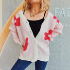 Damen gemütliche Strickjacke mit verspielten Motivakzenten R&B