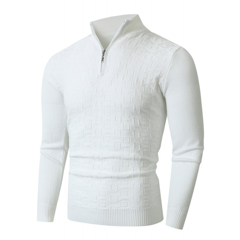 Herren Strickpullover mit modernem Zopfmuster und Halbreißverschluss R&B