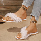 Damen modische Sandalen mit luxuriösem Feder-Detail und glamourösem Riemen R&B