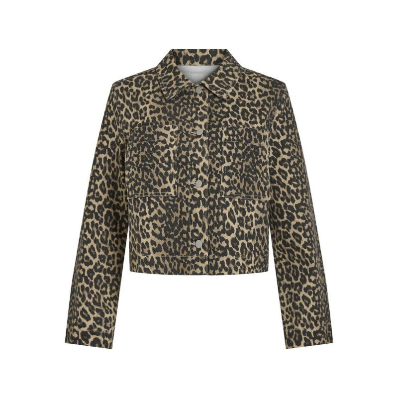 Damen lässige Leo-Print Jacke mit praktischen Taschen R&B