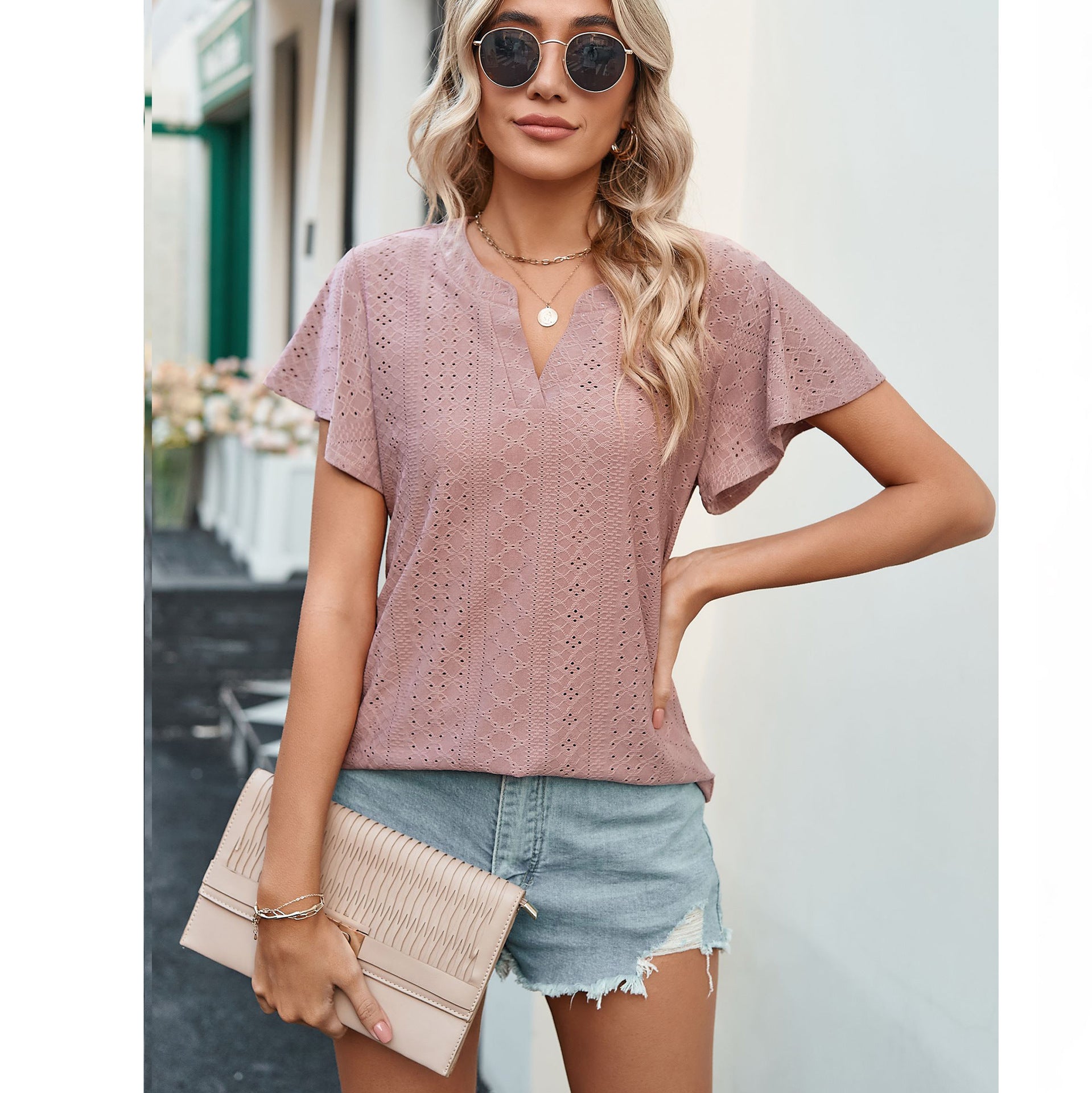 Damen Luftiges Blusenshirt mit effektvollem Lochmuster R&B