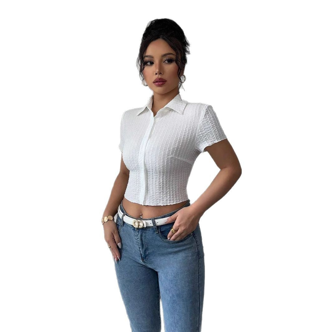 Damen Cropped Hemdbluse mit strukturiertem Material R&B