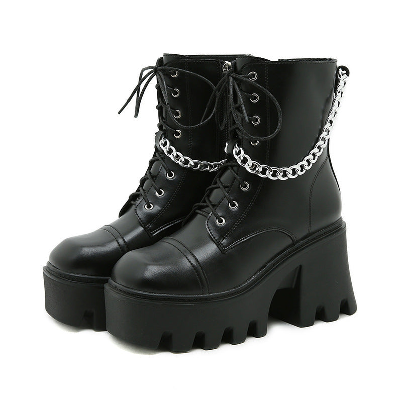 Damen Chunky Stiefel mit modischen Schnallen und robustem Plateau-Heel R&B