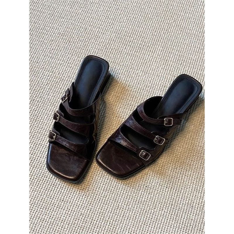 Damen stilvolle Mules mit verstellbaren Riemen R&B