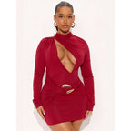 Damen Enganliegendes Minikleid mit raffiniertem Wickeldesign und tiefem Ausschnitt R&B