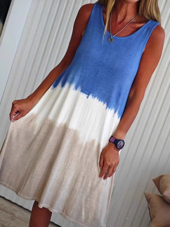 Damen ärmelloses Kleid mit modischem Farbverlauf und entspannter Silhouette Heidi-Mode
