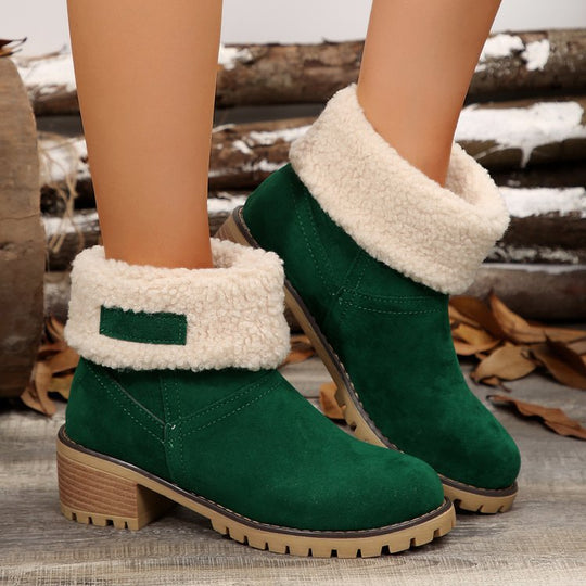 Damen warme Stiefeletten mit flauschigem Schafsfellkragen R&B