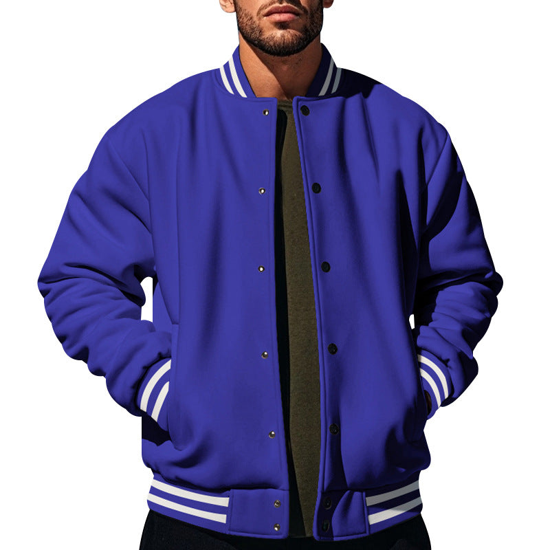 Herren nan schlanke Collegejacke im Collegestil mit Druckknopfleiste und kontrastierenden Rippbündchen R&B